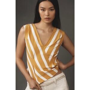 Maeve by Anthropologie Striped Sleeveless V-Neck Corset Blouse
